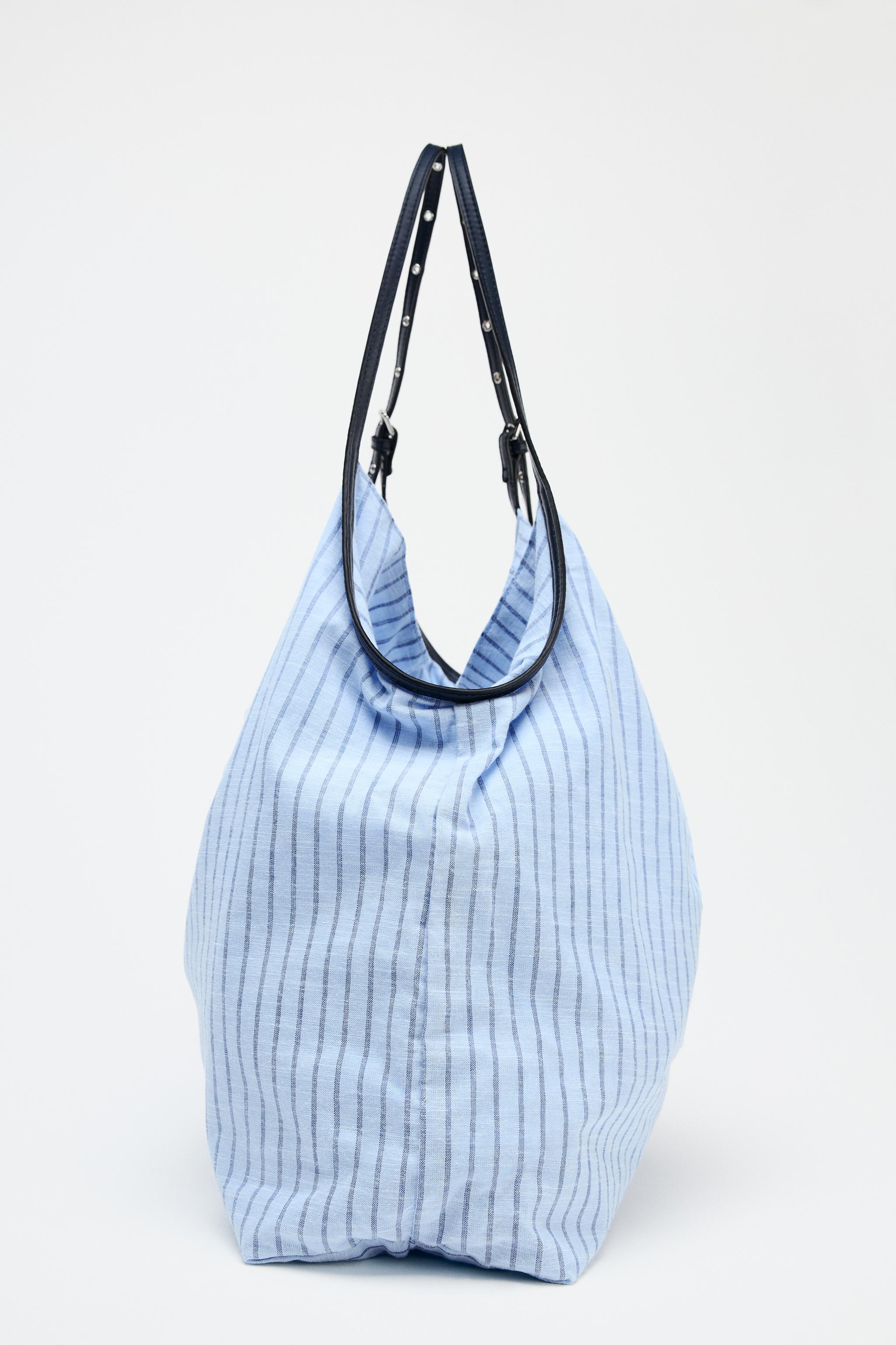 ZARA ストライプ柄ファブリックトートバッグ 6001/610 STRIPED WOVEN SHOPPER - Blue | ZARA United States