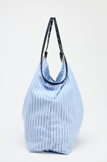 SAC SHOPPER TISSU RAYURES - Bleu de Zara - Image 4