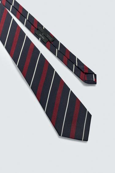 100% SILK STRIPED TIE - Navy blue by Zara