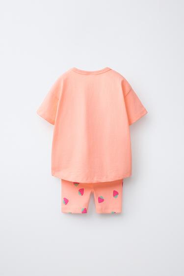 ENSEMBLE T-SHIRT ET LEGGING CYCLISTE FRAISES - Mandarine de Zara - Image 1