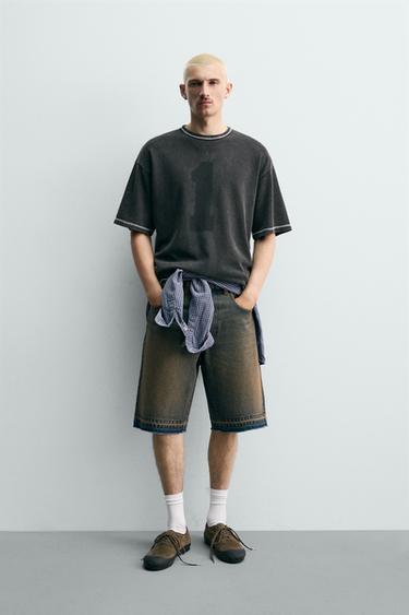 TRICOT T-SHIRT MET VERWASSEN CONTRAST - Zwart van Zara - Afbeelding 0