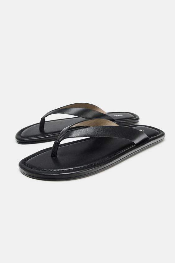 SANDALES PLATES EN CUIR - Noir de Zara - Image 4