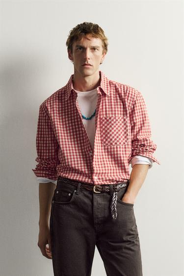 Zara AARON LEVINE X ZARA CHECKED TWILL SHIRT - Ecru / Red