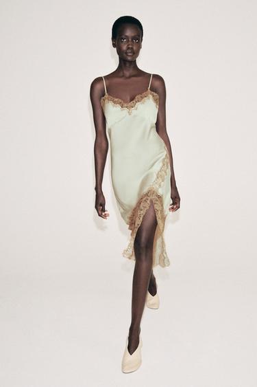 VESTIDO ESTILO LINGERIE RENDA ZW COLLECTION - Verde-água da Zara - Imagem 0