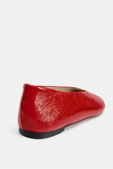 LEATHER BALLET FLATS - Red by Zara - Image 6