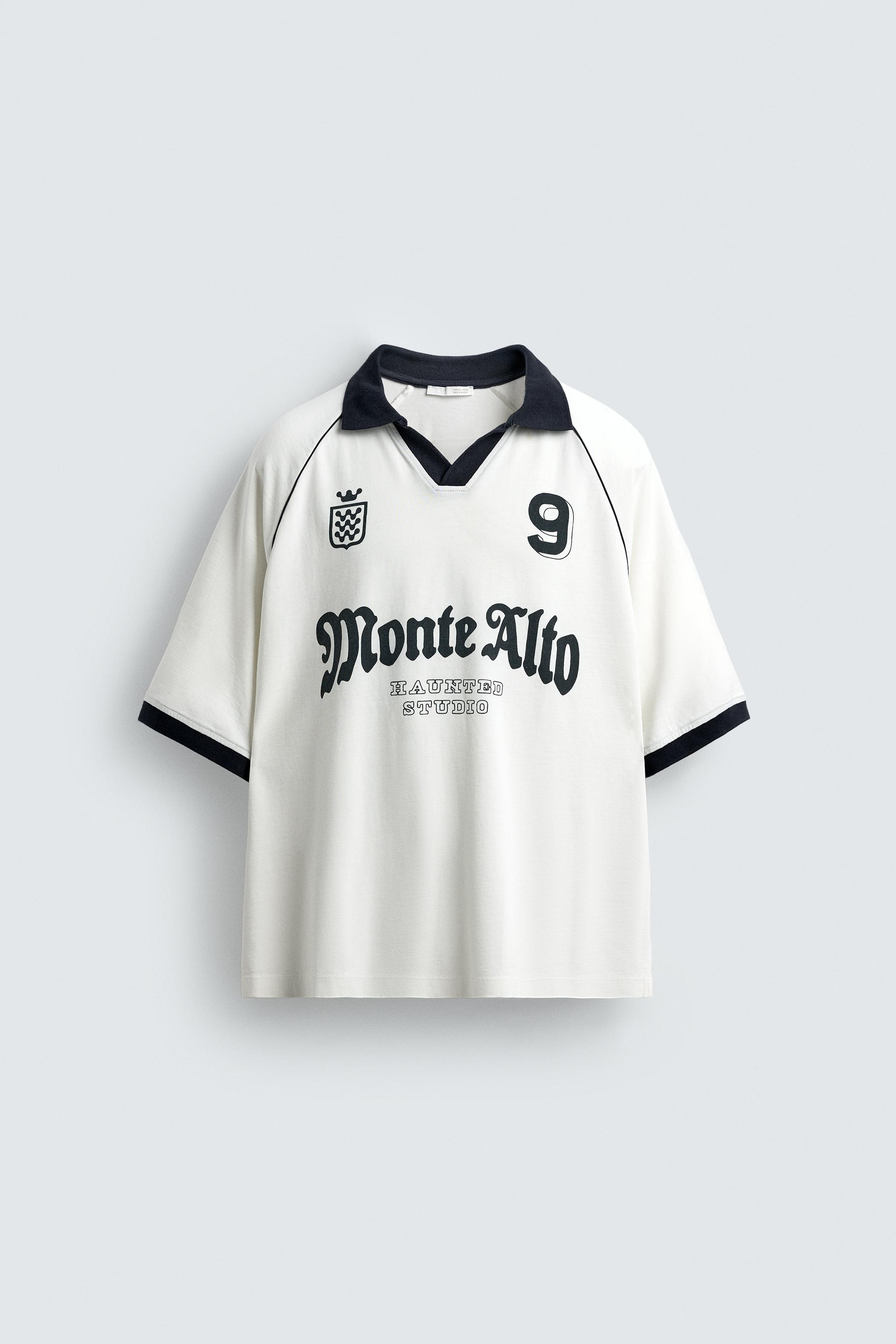 レトロフットボールプリントポロシャツ - ホワイト | ZARA Japan