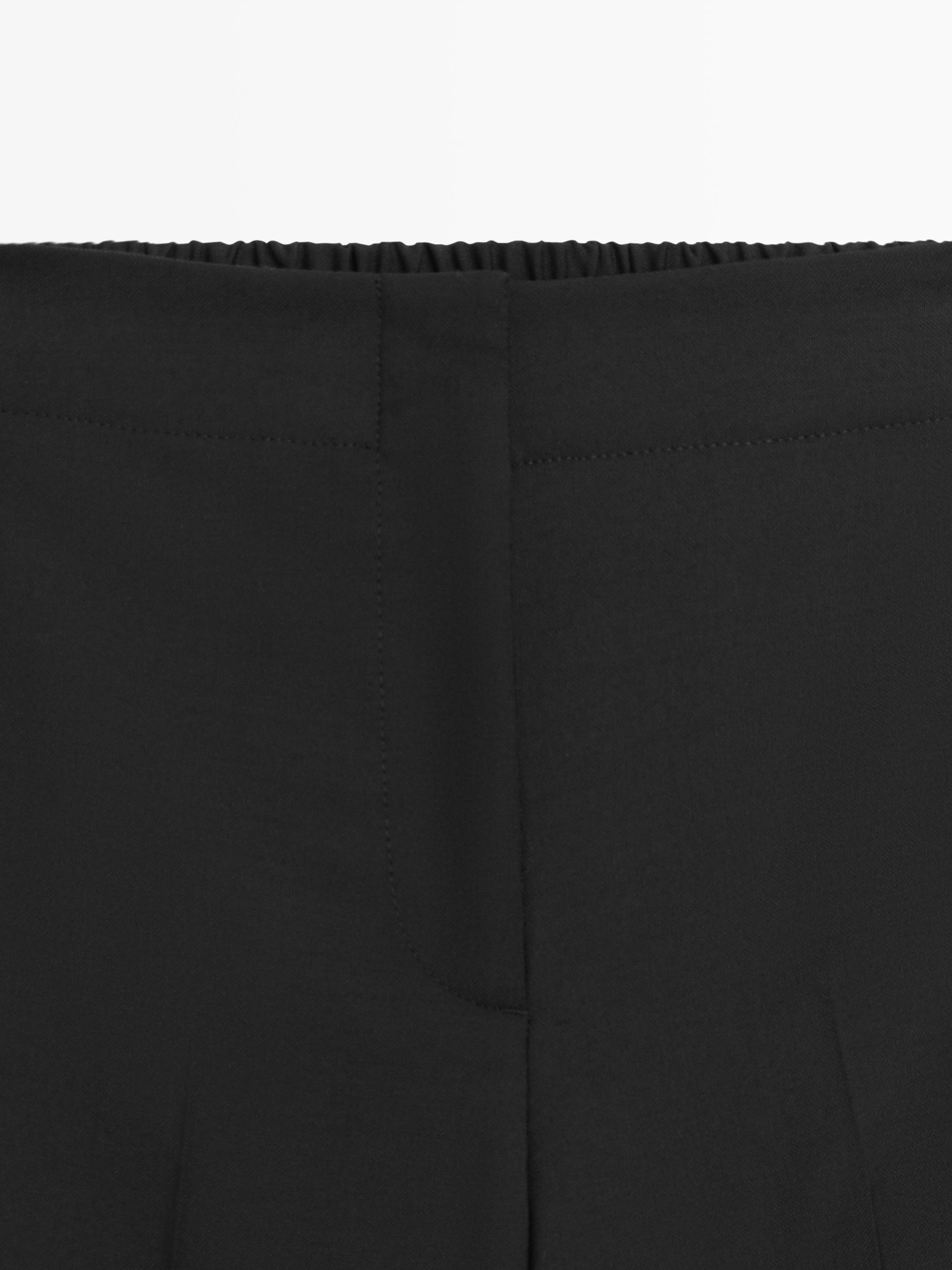 Pantalon large cropped élastique 100 % laine