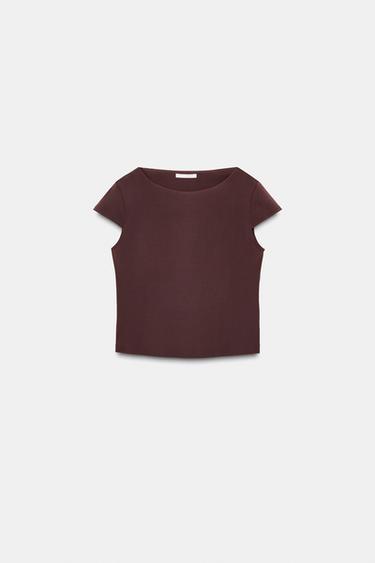 T-SHIRT À MANCHES COURTES INTERLOCK - Chocolat de Zara