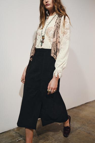 ZW COLLECTION LIMITED EDITION SUEDE LEATHER FLARED SKIRT - Black by Zara - Image 2