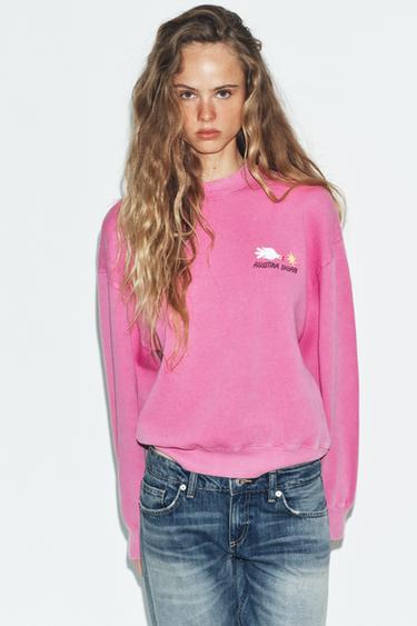 Zara WASHED EFFECT PRINTED SWEATSHIRT - Pink - Image 0