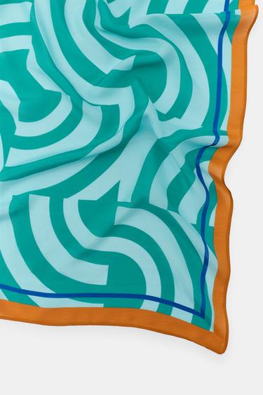 FOULARD EN SOIE À IMPRIMÉ VAGUES - Bleu de Zara - Image 3