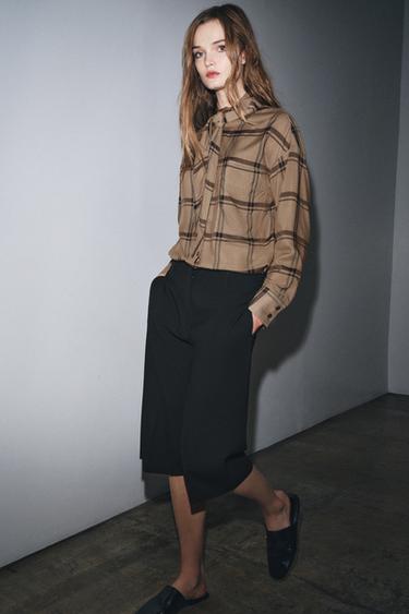 CHECK SHIRT WITH SCARF COLLAR ZW COLLECTION - Mid-camel by Zara