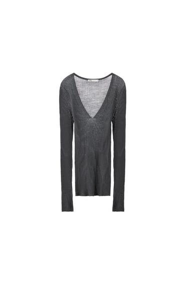 توب بنقشة ريب 100% صوف - رمادي by Zara