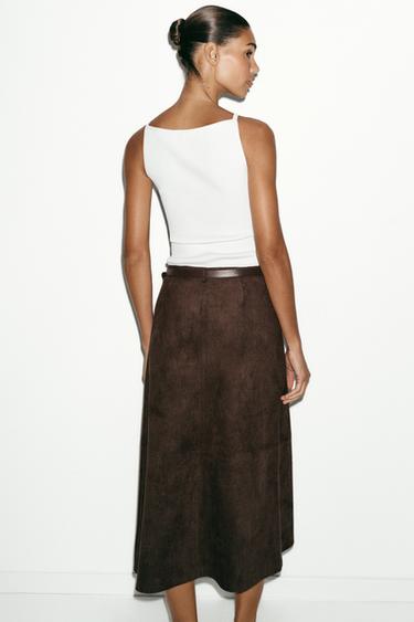 JUPE EFFET DAIM AVEC CEINTURE - Marron chocolat de Zara - Image 5