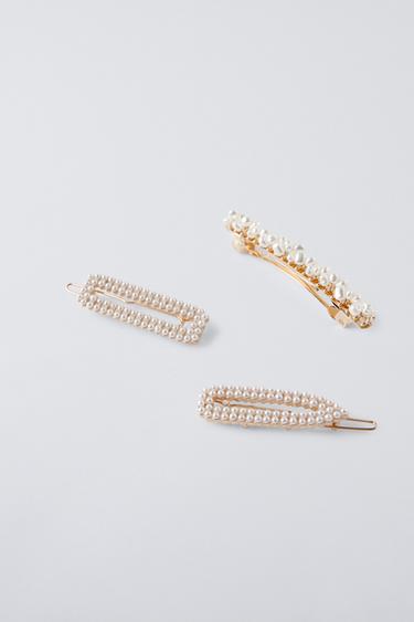 PACK OF THREE PEARL SHEEPSKIN CLIPS - Golden by Zara - Image 1