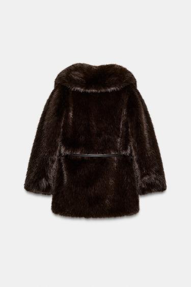 MANTEAU EFFET FOURRURE AVEC CEINTURE - Marron de Zara - Image 7