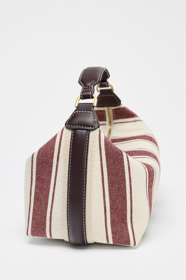 STRIPED FABRIC CITY BAG - Burgundy Red by Zara - Image 3