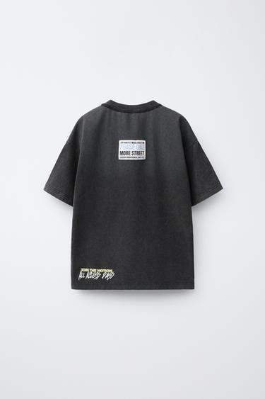 FADED-EFFECT SLOGAN T-SHIRT - Grey / Blue by Zara - Image 1
