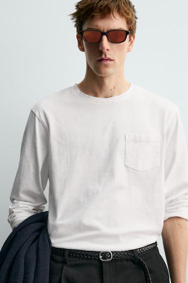 LONG SLEEVE T-SHIRT WITH POCKET AARON LEVINE X ZARA - White by Zara - Image 6