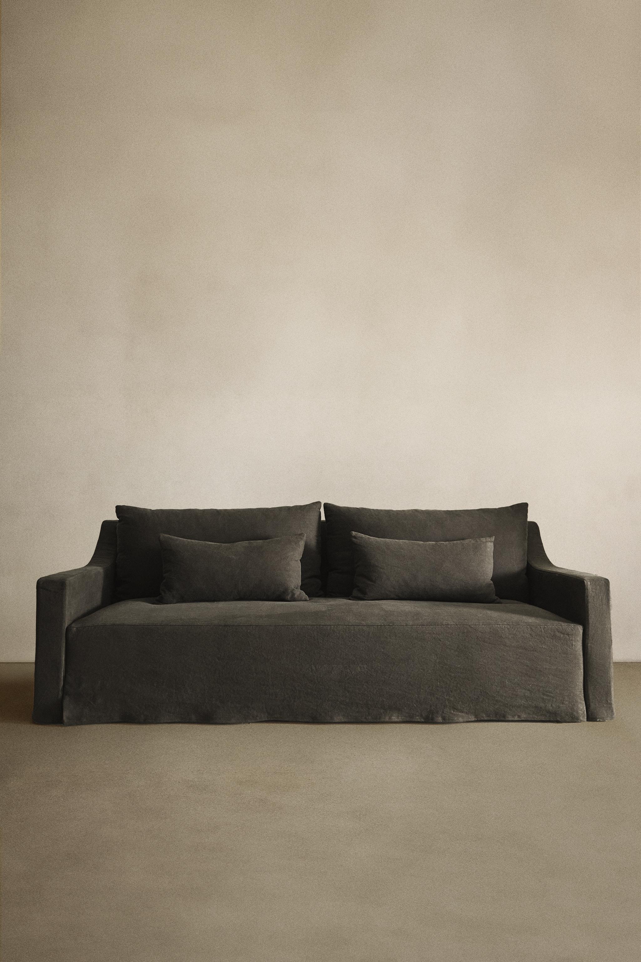 ウォッシュドリネンカバー取り外し可能ソファー - ダークグレー | ZARA