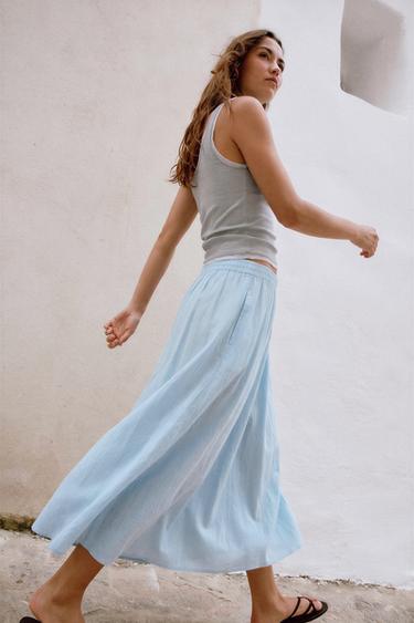 FLARED MIDI SKIRT - Pastel blue by Zara