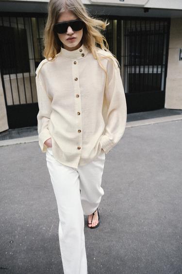 FLOWING HIGH NECK SHIRT - Ecru by Zara - Image 2