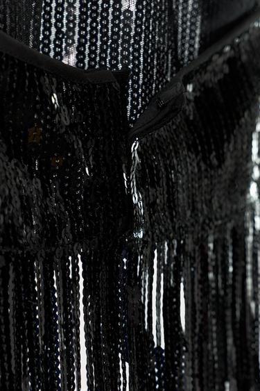 TOP HALTER PAILLETTES FRANGES - Noir de Zara - Image 4