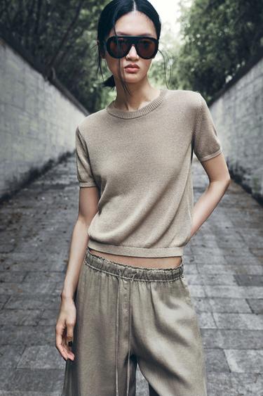 SHORT SLEEVE KNIT TOP - Sand by Zara