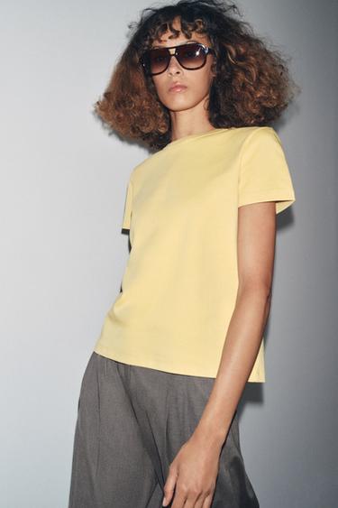 Zara INTERLOCK SHORT SLEEVE T-SHIRT - Vanilla