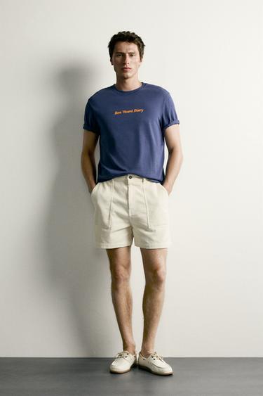 RELAXED FIT EMBROIDERED SLOGAN T-SHIRT - Navy blue by Zara - Image 0