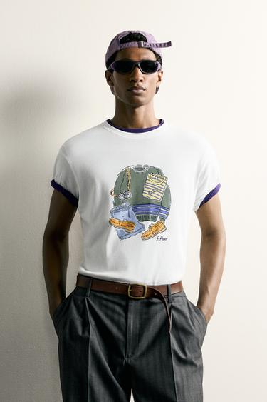 CAMISETA ESTAMPADO CONTRASTE - Blanco roto de Zara