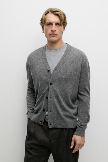 100% wool knit button cardigan — Gray / Beige 2