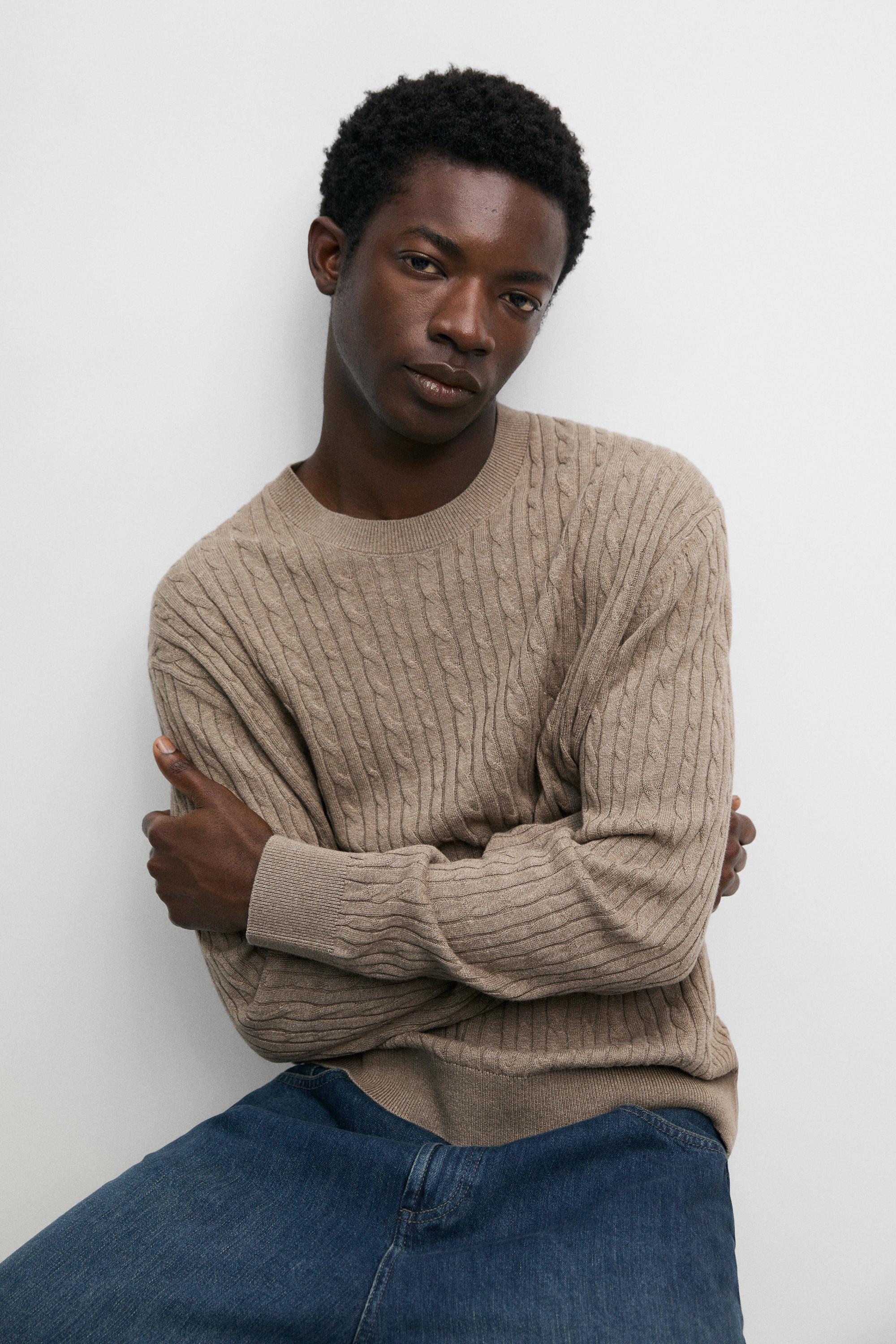 Cotton blend cable-knit sweater