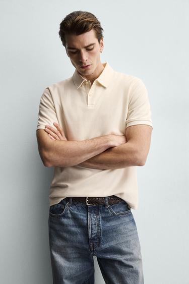 REGULAR FIT TEXTURED POLO SHIRT - Oyster-white by Zara - Image 5