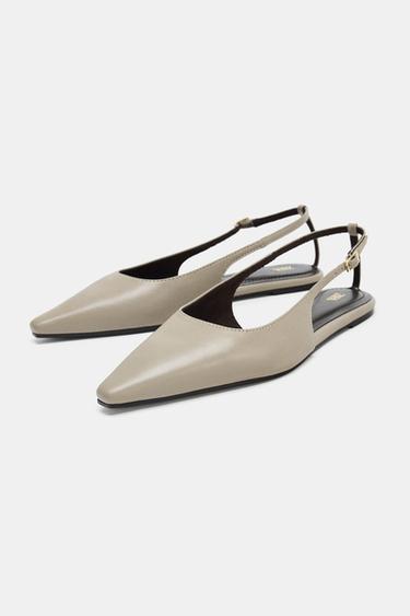 CHAUSSURES OUVERTES À L'ARRIÈRE EN CUIR - Gris taupe de Zara - Image 1