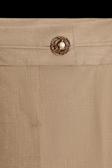 Zara WIDE LEG PANTS WITH GOLD BUTTON - Sand