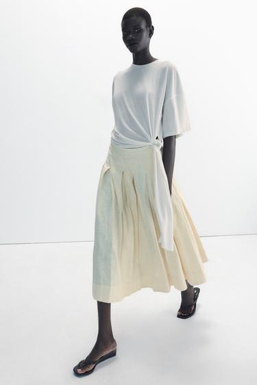 Zara ZW COLLECTION PLEATED SKIRT - Butter