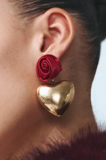 BOUCLES D'OREILLES ROSE CŒUR - Doré de Zara - Image 2
