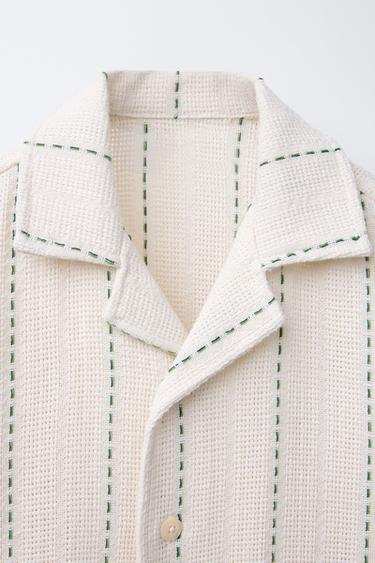 CHEMISE RUSTIQUE BRODERIE RAYURES - Écru de Zara - Image 2