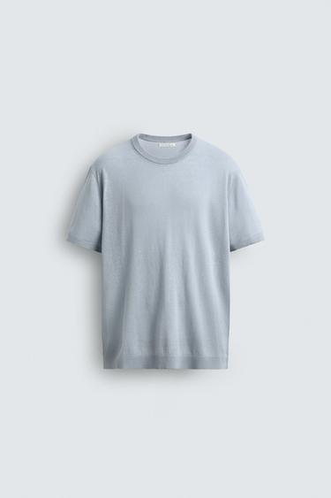 KNITTED LINEN - COTTON T-SHIRT - Light blue by Zara