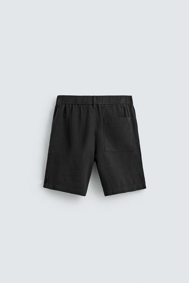 100% LINEN RELAXED FIT BERMUDA SHORTS - Black by Zara - Image 6