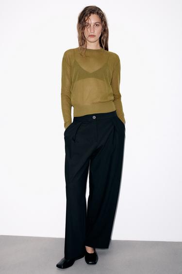 KNIT JUMPER WITH SHOULDER SEAMS - Olive green by Zara