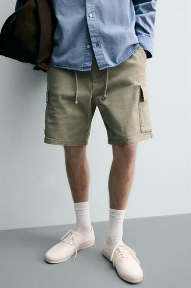 BERMUDA CARGO RELAXED FIT LAVADO - Khaki de Zara