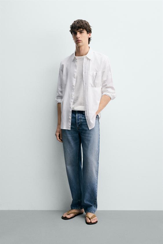 CAMISA REGULAR FIT LYOCELL - ALGODÃO - Branco da Zara - Imagem 0