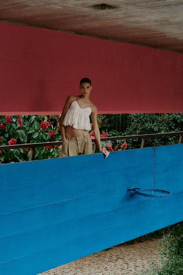 PUFFBALL TOP WITH CUTWORK EMBROIDERY - Ecru by Zara - Image 0