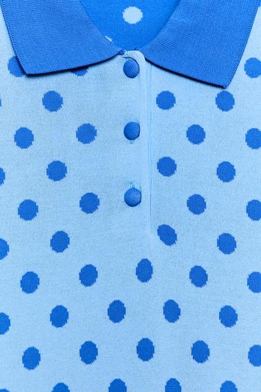 POLO EN MAILLE À POIS - Bleu de Zara - Image 7