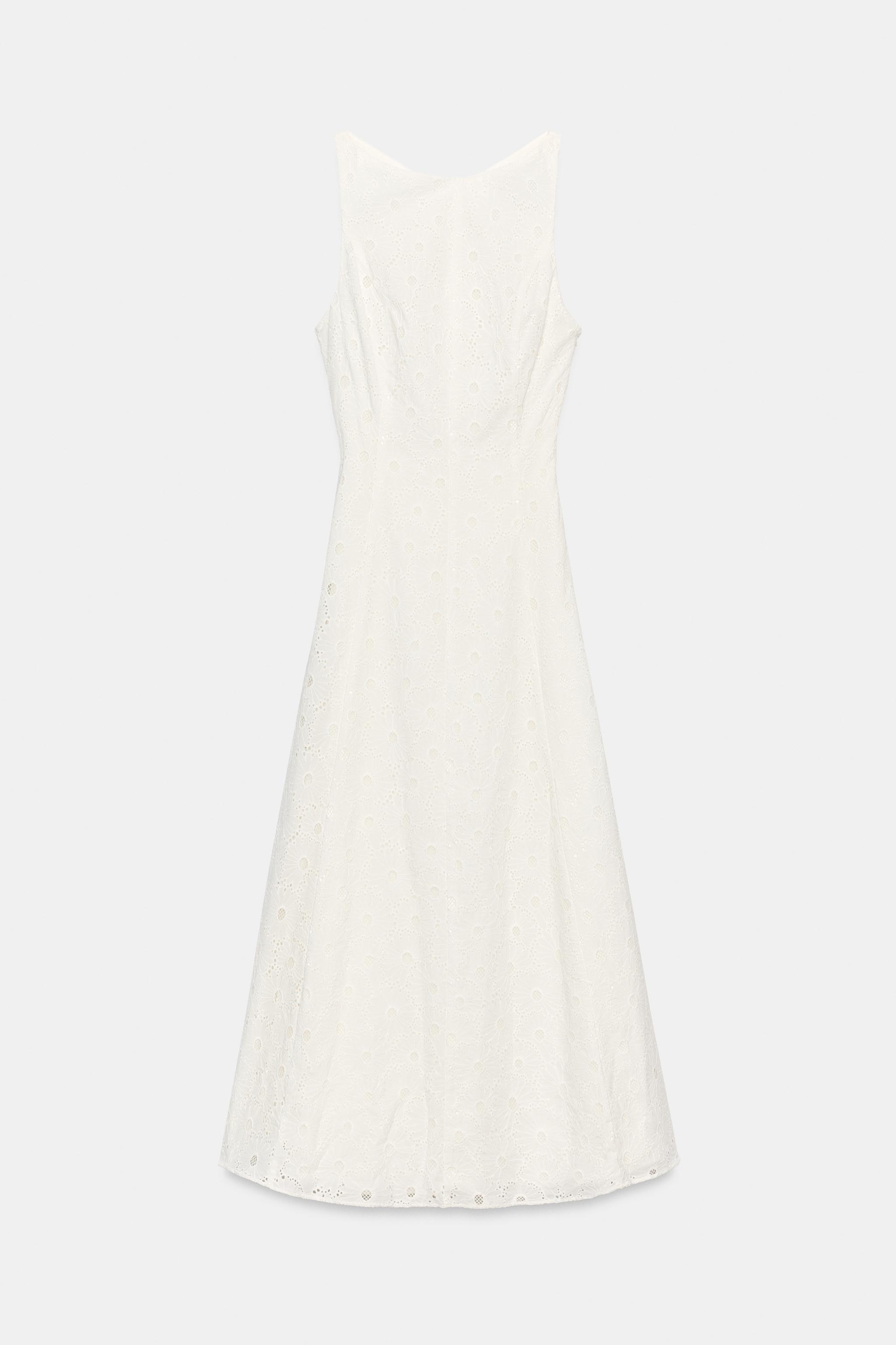 Женские платья Zara EMBROIDERED EYELET MIDI DRESS — фото 8