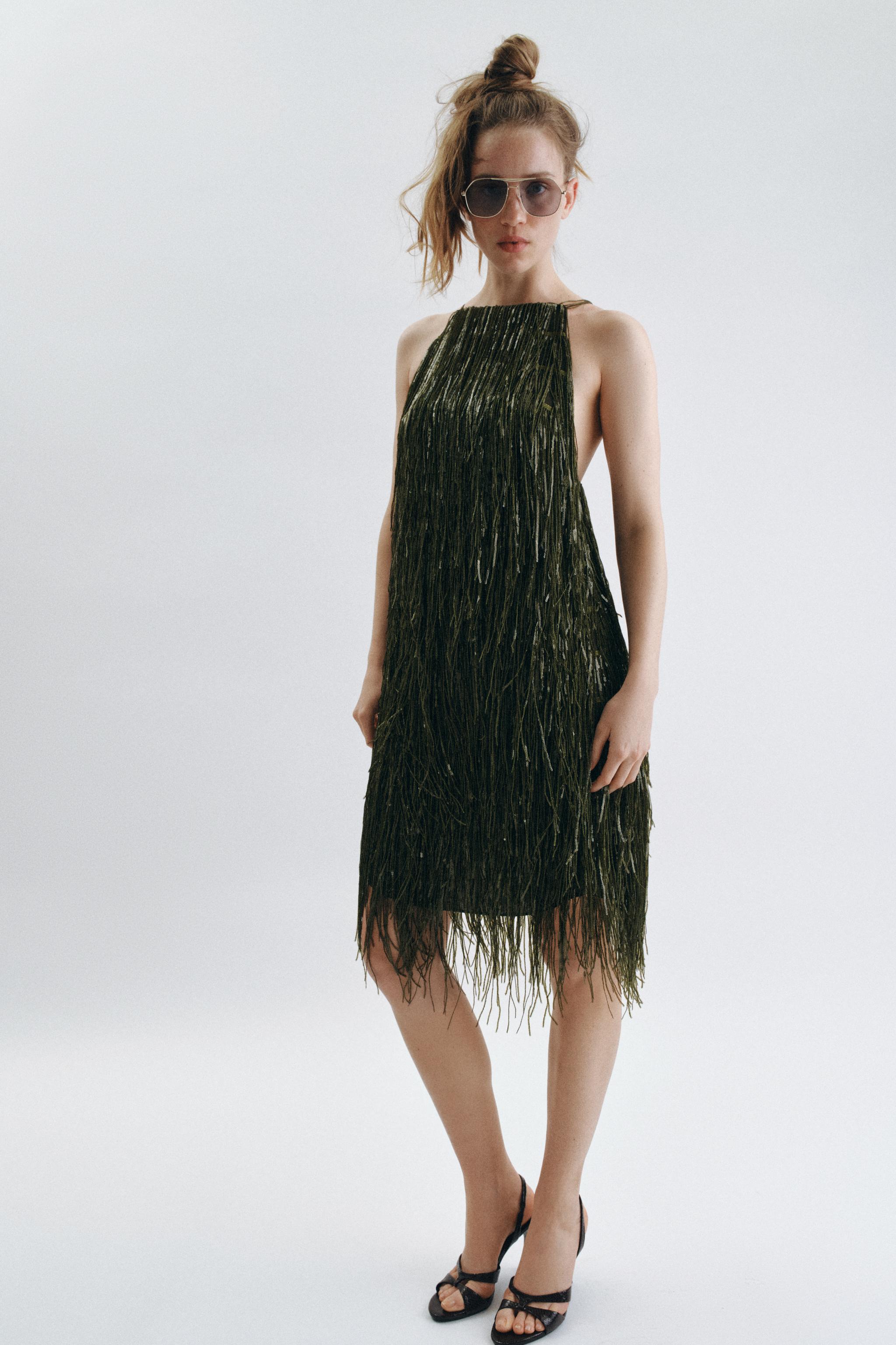 ZW COLLECTION FRINGED SEQUIN DRESS - Green | ZARA United States ZW COLLECTION FRINGED SEQUIN DRESS - Green | ZARA United States