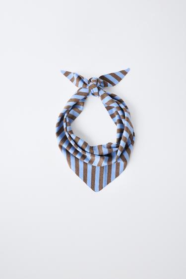 TRIANGULAR STRIPED KNIT BANDANA — Light blue 1