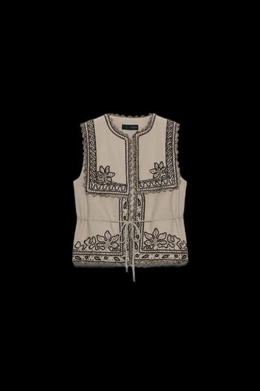 ZW COLLECTION EMBROIDERED WAISTCOAT WITH BELT - Mid-grey by Zara